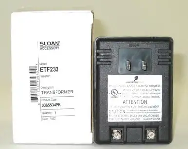 SLOAN ETF233 TRANSFORMER PLUG TYPE 120V/35VA 0365534PK