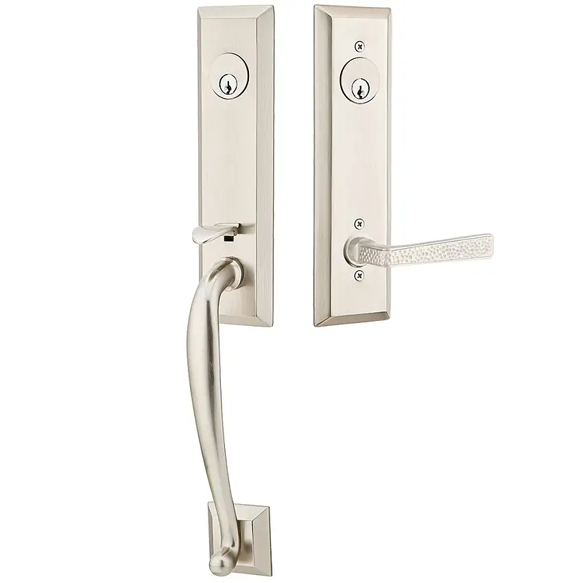 Emtek Adams Tubular Entryset Monolithic with Hammered Lever