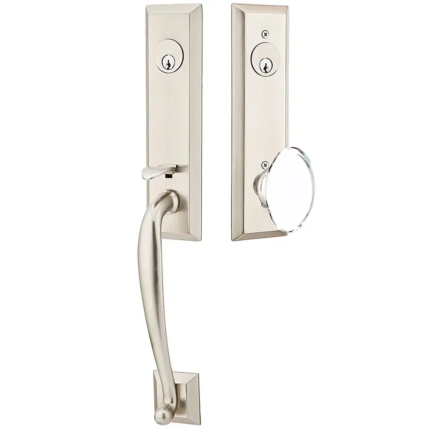 Emtek Adams Tubular Entryset Monolithic with Hampton Glass Knob