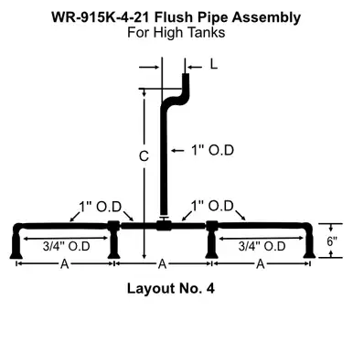 White Racker Wr-915k-4-21 Urinal High Tank Brass Flush Pipe
