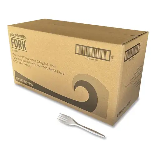 Boardwalk 5.51 in. Long Mediumweight Polypropylene Plastic Fork Cutlery - White (1000/Carton)