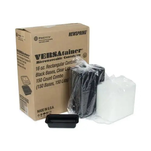 Pactiv Corp. NC8168B Newspring VERSAtainer 5 x 7.25 x 1.5 16 oz Plastic Microwavable Containers - Black/Clear (150/Carton)
