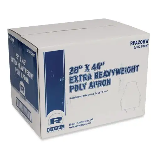 AmerCareRoyal RPA20HW 28 in. x 46 in. 1.77 mil Heavyweight Poly Aprons - One Size Fits All, White (500/Carton)