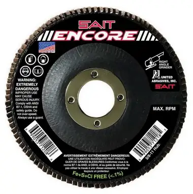 United Abrasives SAIT 71206 Encore Regular Density Flap Disc | 4-1/2" Diameter | 7/8" Arbor Hole | Zirconium 40 Grit | Type 27 | Sold by Pack of 10