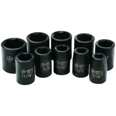 Performance Tool M592DB 10 Piece 1/2" Drive SAE Impact Socket Set - 7/16 to 1 inch