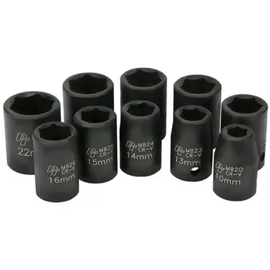 Performance Tool M593DB 10 Piece 1/2" Drive Metric Impact Socket Set - 10 to 22mm