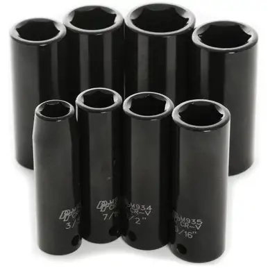 Performance Tool M594DB  8 Piece 3/8" Drive SAE Deep Impact Socket Set - 3/8 to 13/16 inch