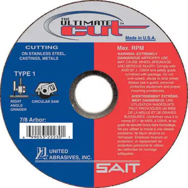 United Abrasives .045" Type 1 Ultimate Cut Cut-Off Wheel | 22230 | 4-1/2" Diameter (Sold by Box of 50)
