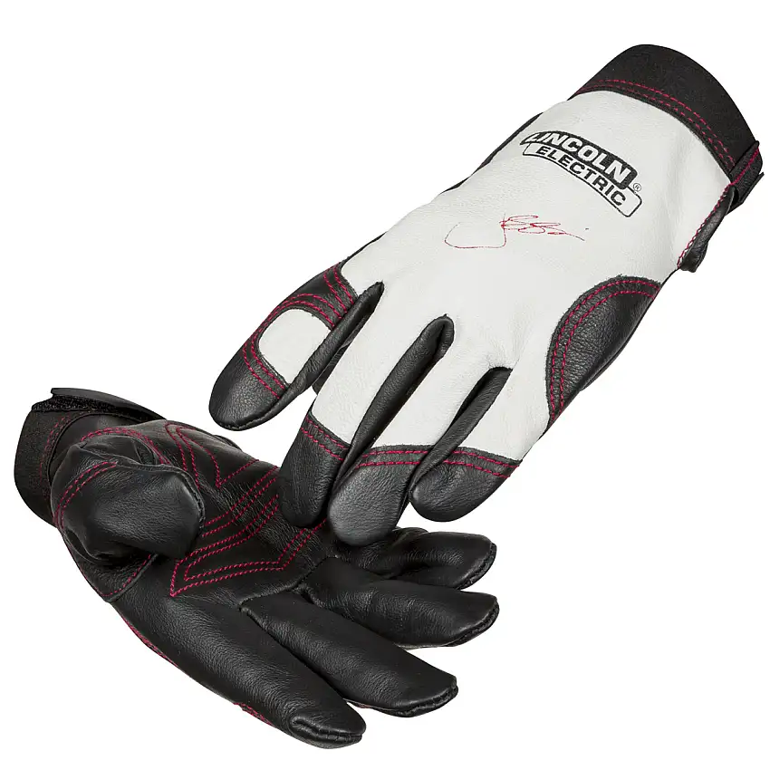 Lincoln Electric® Women's X-Small Black, White And Red Steelworker Top Grain Cowhide And Goatskin Leather Full Finger Mechanics Gloves With Elastic And Hook And Loop Cuff
