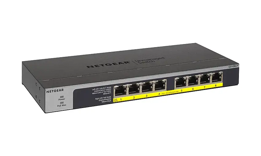 BZBGEAR Netgear 8-Port PoE/PoE+ Gigabit Ethernet Unmanaged Switch 67.5W PoE Budget (GS108LP-100NAS)(NET-5DP433)